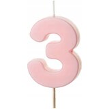 PARTY DECO svečka za rojstni dan številka 3, svetlo roza, 5,5 cm | Shoptok.si