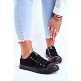 EVENTO Women's Classic Sneakers Black with Gold Eyelets Ecoma | Shoptok.si