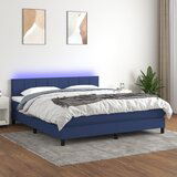 vidaXL Box spring postelja z vzmetnico LED modra 160x200 cm blago | Shoptok.si