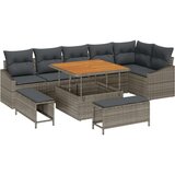  9-delni vrtni sofa set z blazinami siva poli ratan akacija Cene