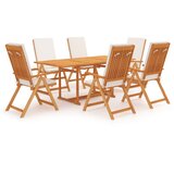 The Living Store Vrtna jedilna garnitura z blazinami 7-delna trdna tikovina - Vrtna Jedilna Garnitura, (21460048) | Shoptok.si