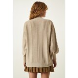  Women's Cream Knitted Balloon Sleeve Loose Knitwear Cardigan | Shoptok.si