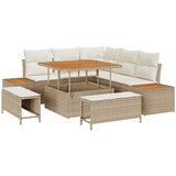 vidaXL 8-dijelni vrtni sofa set s jastučićima Bež Poliratan Akacija, 3-dijelni vrtni dining set s jastučićima Bež Poliratan Akacija | shoptok.hr