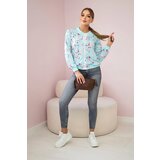 Kesi Women's floral sweatshirt with a zipper light mint | Shoptok.si