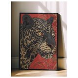 Wallxpert uramljena slika 115268, portret leoparda na crvenoj pozadini, 50 x 70 cm, crni ram | Eponuda.com