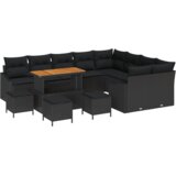 vidaXL Set Vrtne Sofe s Јastučićima Crna Poliester Ratan Akacija | shoptok.hr