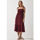  Women's Burgundy Strappy Crinkle Summer Knitted Dress | shoptok.hr