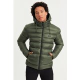 River Club Men's Khaki Hooded Winter Down Jacket With Lined Water And Windproof. Cene