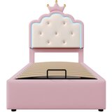 Lumor Postelja s predalom oblazinjena 90x200 cm iz umetnega usnja - z LED in letvenim dnom - roza, (22155894) | Shoptok.si