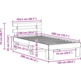  Krevetni okvir sa uzglavljem smeđe boje 100x200 cm od čvrstog drveta borovine | shoptok.hr