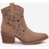 Boto Women's Cowboy Boots with Openwork Pattern Beige Nolvina | Shoptok.si