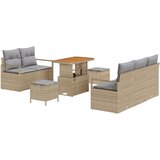 Set od 8 komada vrtnog sofe s jastučićima Bež poli ratan Acacia dvosjed vrtna sofa s prostorom za odlaganje i jastučićima Bež p  Set od 8 komada vrtnog sofe s jastučićima Bež poli ratan Acacia dvosjed vrtna sofa s prostorom za odlaganje i jastučićima Bež p Slike