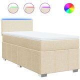vidaXL Box spring postelja z vzmetnico krem 90x200 cm blago | Shoptok.si