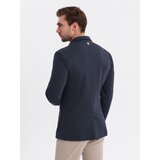 Ombre Men's SLIM knit jacket with subtle texture - navy blue | ePonuda.com