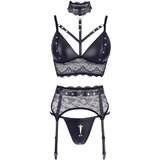 Cottelli Bondage - Komplet perila s čipko in sijajem ter okovi za roke (črn) - XL | Shoptok.si