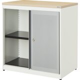 mauser Omara z drsnimi vrati, akustični učinek, plošča iz umetne mase, VxŠxG 830 x 800 x 432 mm, 1 polica, čista bela / aluminijasto siva / javor | Shoptok.si