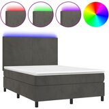 vidaXL Box spring postelja z vzmetnico LED temno siva 140x200 cm žamet, (20789807) Cene