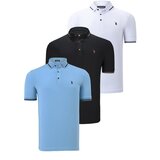 Dewberry TRIPLE SET T8586 MEN'S T-SHIRT-BLACK-WHITE-LIGHT BLUE Cijene