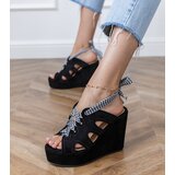 D/CEO Black wedge sandals with decorative lacing Lakota | Shoptok.si