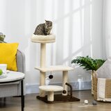 PawHut Drevo za praskanje za mačke s stebričkom iz sisala, gredico in žogicami za igro, iz iverne plošče in pliša, 44x38x74 cm, bež barva, (20746062) | Shoptok.si