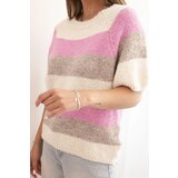 Kesi Włoski Women's short-sleeve striped sweater made of fango wool + beige | shoptok.hr