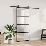  Klizna vrata s priborom crna 90 x 205 cm kaljeno staklo | shoptok.hr