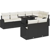 vidaXL 9-dijelni set sofe za vrt s jastučićima crni poli ratan, 2-sjedalna sofa za vrt s prostorom za pohranu i jastučićima crni poli ratan Cijene