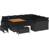 vidaXL 12-delni vrtni kavč set z blazinami črnega poli ratana in akacije | Shoptok.si