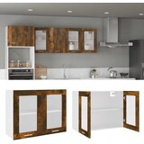 vidaXL Steklena viseča omarica dimljeni hrast 80x31x60 cm konstr. les Cene