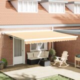 vidaXL Samodejna retraktibilna tenda oranžna in bela 450x300 cm | Shoptok.si