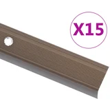 vidaXL Obrobe za stopnice L-oblike 15 kosov aluminij 90 cm rjave