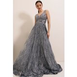 By Saygı Glittery Ghost and Tulle Princess Evening Dress in Silver cene