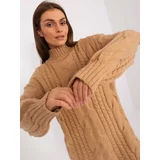 Fashionhunters Camel, loose knitted dress up to the knees
