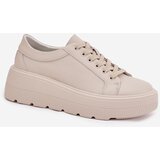 EVENTO Leather Sneakers on a Thick Platform Beige Sylvessa | shoptok.hr
