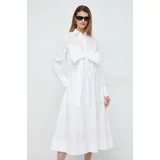 Karl Lagerfeld Bombažna obleka bela barva