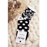 Kesi Women's mismatched socks with teddy bear, white and black Cene