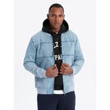 Ombre Men's denim jacket katana with cargo pockets and hood Cene