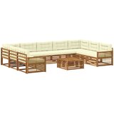  Set vanjskih sofa 10 kom. Prirodna i krem Čvrsto drvo akacije | shoptok.hr