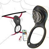SuperLove Rose Wearable Clitoral Massager & Penis Ring with Remote & App Black Cene