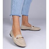 Gemre Beige matte-finish loafers with gold decoration Gloriasa | Shoptok.si