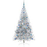 vidaXL Umjetna preddekorirana božićna jelka srebrna 210 cm PET | Shoptok.si