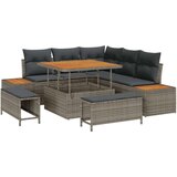  8-delni Vrtni Sofa Set s Blazinami Siva Poli Ratan Akacija Cene