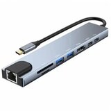 Kettz Adapter Tip C 8/1 4K HDMI/USBx2/SD/TF/USB-C/PD/Lan KT-801G cene