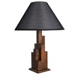 Opviq Kule Ceviz Ahşap Masa Lambası Pramit Hasır Siyah Abajurlu BlackWalnut Table Lamp | Eponuda.com