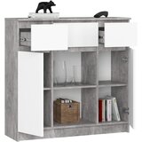 AKORD Komoda, 2 Vrata, 3 Predali In 1 Polica, Beton/Bela, (5000332401) | Shoptok.si