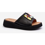 VINCEZA Black Women's Leather Slippers With Ornament Asames | Shoptok.si