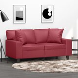 vidaXL kavč dvosed z okrasnimi blazinami vinsko rdeč 120 cm um. usnje | Shoptok.si