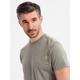 Ombre Men's military-style printed cotton T-shirt - light olive | Shoptok.si