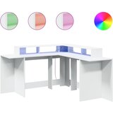 Maison Chic Pisalna miza - pisarniška miza - Računalniška miza z LED lučkami bela 152x152x91 cm inženirski les, (21785411) Cene