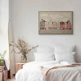 Slika - Salt Square - Colorful Illustrated Townhouses Against a Cloudy Sky Background 60x40 U prirodnom drvenom okviru | shoptok.hr